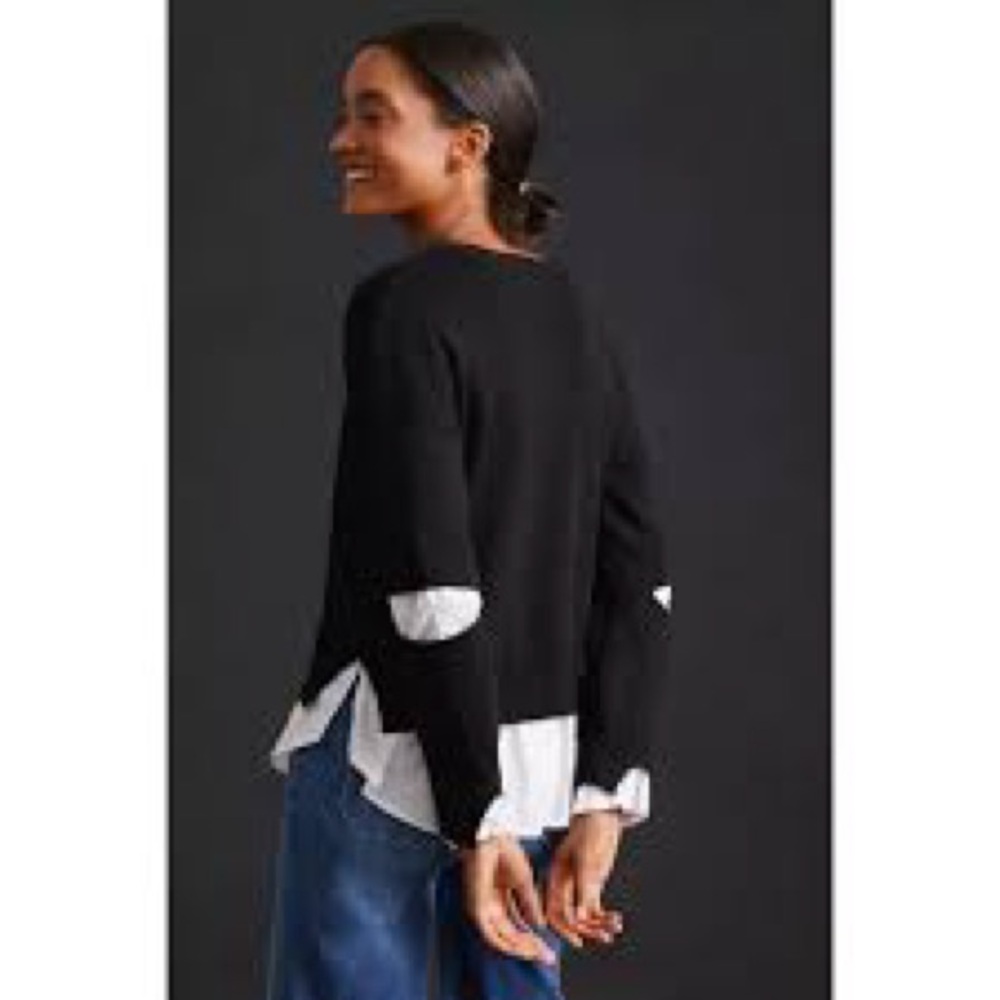ANTHROPOLOGIE Women's TwoFer cutout layered black and white sweater M - Picture 2 of 13